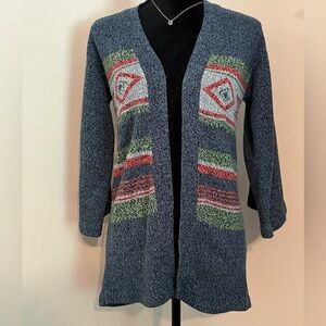 70s vintage bell sleeve sweater 100% acrylic Aztec blue academia cardigan sz S